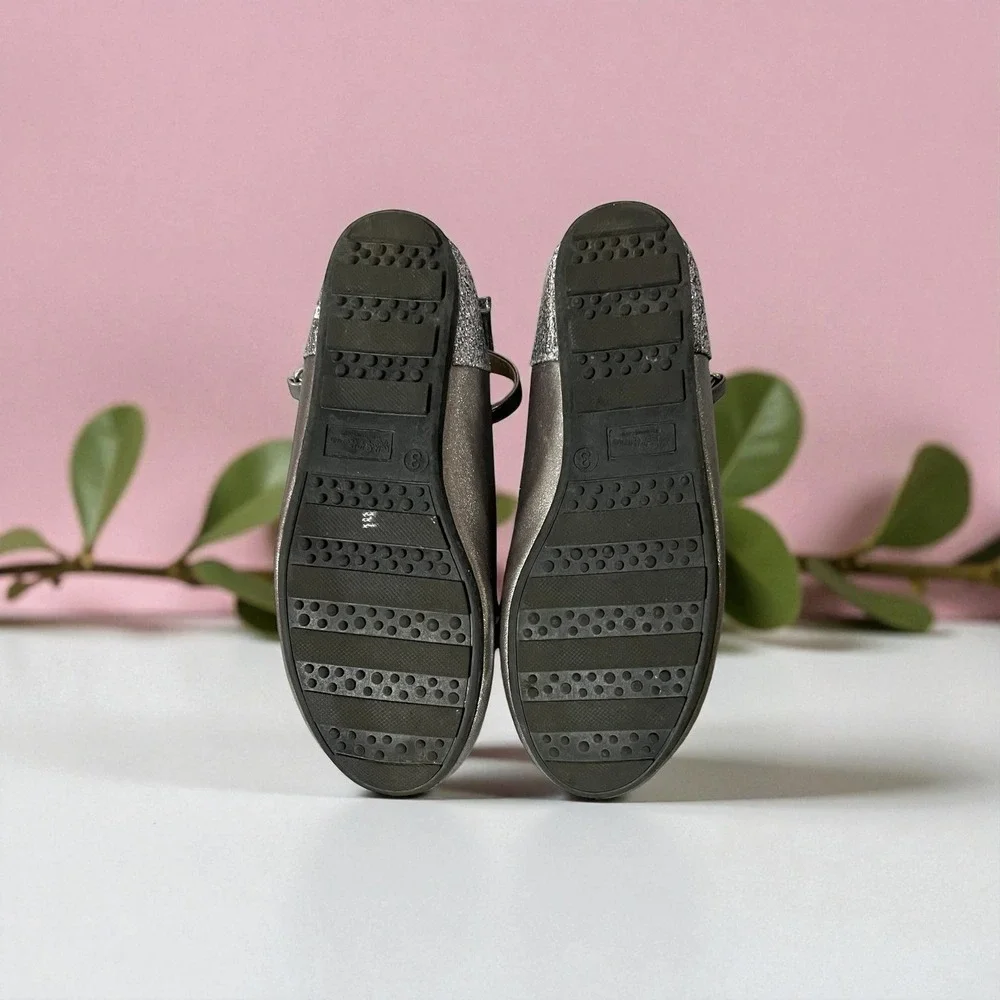 Girls Silver Glitter Bow Mary Jane Flats Shoes Kids Size 3 Ballet Dress‎ Shoes